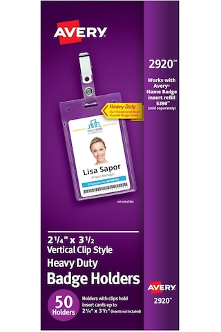 Avery Klipsli Ağır Hizmet Tipi Rozet Tutucuları, 8,9 Cm X 5,7 Cm,