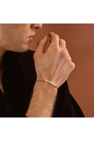 925 Ayar Gümüş Kişiselleştirilebilir Sarmal Unısex Kelepçe Bileklik Gümüş