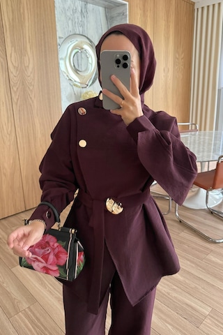 Kahijab Omuz Düğmeli Trenç Takım - Bordo Bordo