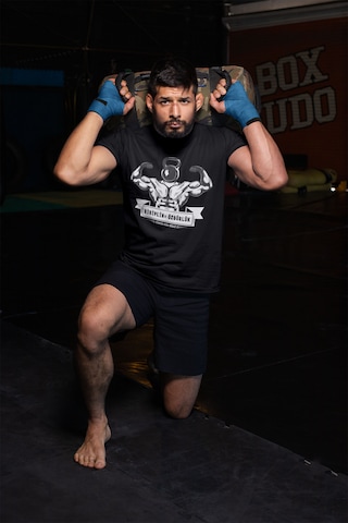 Fitness Dijital Baskılı Unisex Tshirt, Günlük Kullanıma Uygun Pamuklu Regular Tshirt Siyah