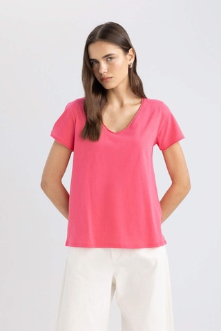 Defacto Regular Fit V Yaka Basic Kısa Kollu Tişört K1507AZ24SMPN239 Pembe