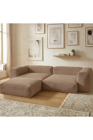 Relax Köşe Koltuk Takımı Sünger Koltuk Kanepe Divan Sütlü Kahverengi
