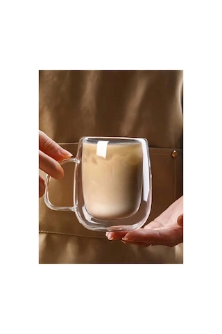 4 Adet Çift Katmanlı Kahve Kupasi Seti - Kahve Sunum Bardağı - Latte Bardağı Çift Cidarlı 350 Ml Çokrenkli