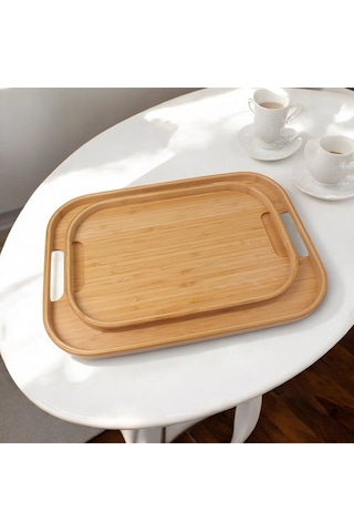 Morponi Dikdörtgen Bambu Servis Tepsisi, 2'li Set