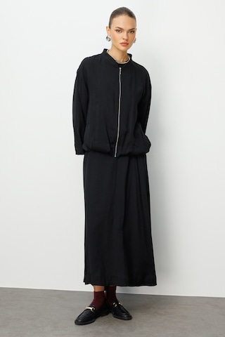 Mizalle Modal Karışımlı Siyah Beli Lastikli Maksi Etek Siyah
