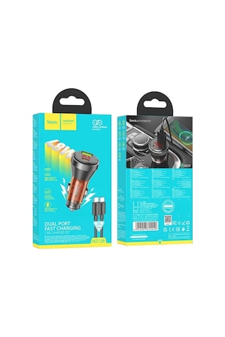 Hoco Nz12b Unimpeded Pd48w Usb + Type-c Araç Çakmaklı Hızlı Şarj Aleti + Type-c To Type-c Kablo Turuncu