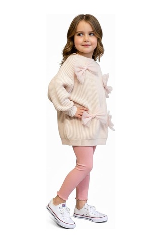 Fiyonklu Triko Kazak Kaşkorse Tayt Takım Pudra