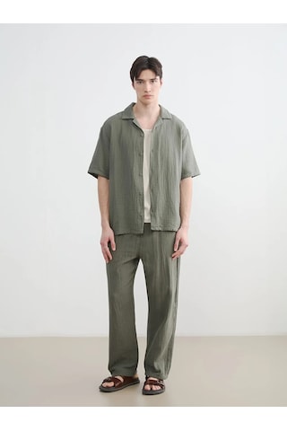 Lc Waikiki Haki Loose Fit Resort Yaka Müslin Erkek Gömlek