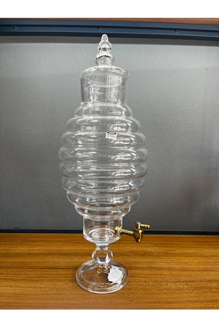 Lüks Musluklu Cam Lohusa Şerbetlik Damacana Sebil 5,50 Lt Kovan Şeffaf