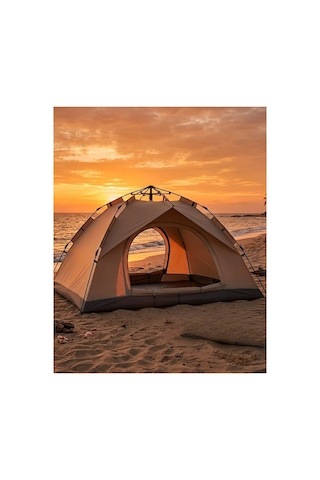 2 3 Kişilik Otomatik Kamp Çadırı 200x150x120 Cm Çift Katmanlı Su Geçirmez Ac6634 Outdoor Çadır Krem