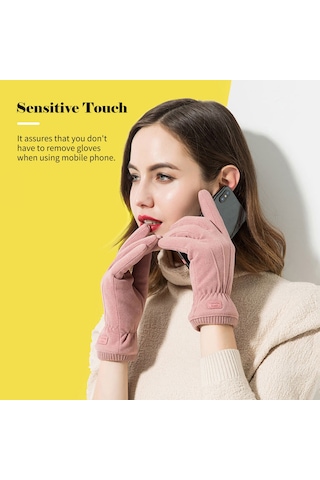 Springsun Kadınlar İçin Kışlık Dokunmatik Eldiven - Rüzgar Geçirmez, Yumuşak Astarlı, Isıtıcı Pembe Pembe