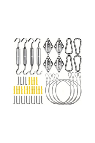 Gateesat 44 Parça Paslanmaz Çelik Gergi Ayar Cıvata Ve Yaylı Kanca Seti 15 Metre Çelik Halat