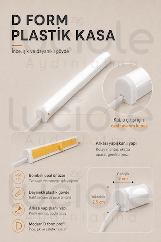 220v Beyaz Led Bar 50 Cm Fişli Anahtarlı Yapışkanlı Tezgah Altı Dolap İçi Aydınlatma