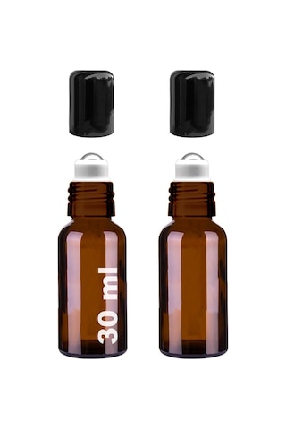 Çelik Roll On Şişesi 30 ML Sızdırmaz Siyah Kapaklı Amber Cam Şişe 2 Adet