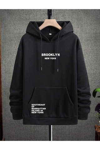 Kapüşonlu Oversize Sweatshirt Siyah Brooklyn Newyork Siyah