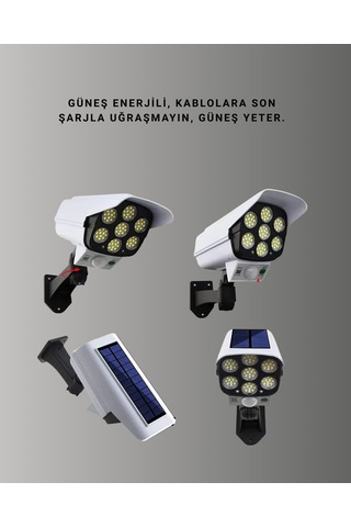 Güneş Enerjili Led Lamba + Güvenlik Kamerası Görünümlü 5-8 M Har