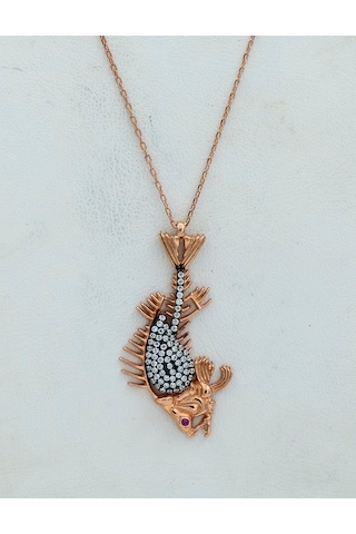925 Ayar Bronz Renk Özgün Tasarım Gümüş Kolye (Balık Figürü)