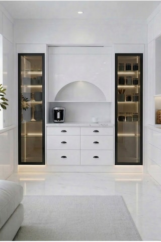 Lüks High Gloss Mutfak Dolabı & Kahve Köşesi Mdf Gövde, Led Aydınlatmalı, 6 Çekmeceli 190x230 Beyaz