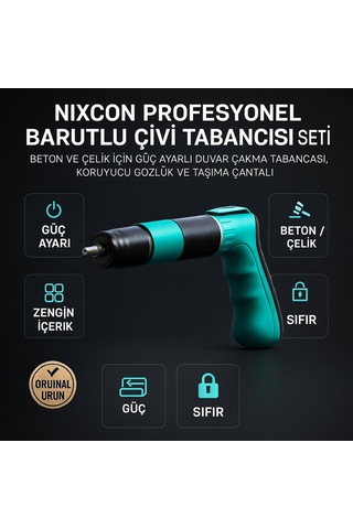Nixcon Profesyonel Barutlu Çivi Tabancası Seti Beton Ve Çelik İçin Güç Ayarlı Duvar Çakma Tabancası, Koruyucu Gözlük Ve Taşıma Çantalı