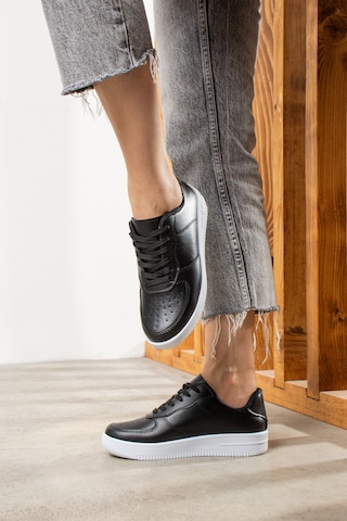 Günlük Unisex Sneaker Bağcıklı Hafif Kalın Tabanlı Spor Ayakkabı 1004 Siyah-Beyaz