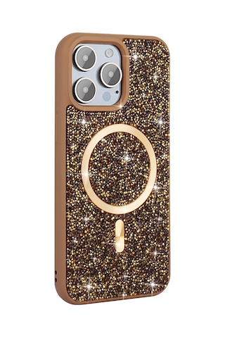 Ariatech İphone Uyumlu 15 Pro Max Kılıf Pırlanta Tasarımlı Magsafe Şarj Özellikli Mozaik Sil Gri