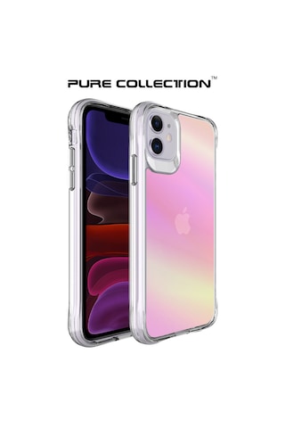Bix iPhone Uyumlu 11 Pure Rainbow Renk Geçişli Şeffaf Kılıf Çizilmeye Dayanıklı Darbe Emici Parmak İzi Önleyici Pembe