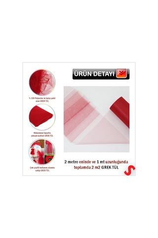 Süsleme Tülü Grek Tül, 2 Mt En X 1 Mt Uzunluk - Kırmızı 0-99