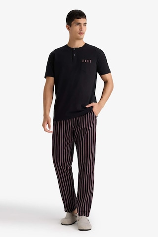 Defacto Pijama Takımı Regular Fit Kısa Kollu Üst Çizgili Uzun Alt F4884ax25aubk81 Siyah