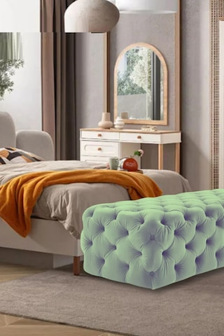 Most Hallow Kapitoneli Bench 15 Yeşil Kadife Kumaş Evinize Tesli