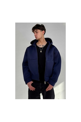 Zaee Oversize Scuba Zipp Hoodie Kobalt Mavi