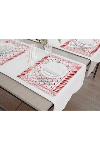 The Mia Geometric -2 Amerikan Servis 6 Lı Set - 50 X 35 Cm Txt0227 Kırmızı