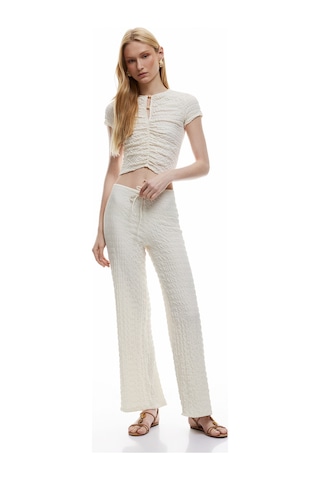 Koton Slim Fit Kısa Kollu Boncuk Detaylı Bürümcük Kumaş Dokulu Tişört Ekru 5sak50488ek Ekru