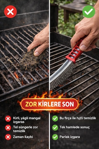 2 Li Mangal Seti Izgara Temizleme Fırçası Tel + Yelpaze Kömür Üfleme Barbekü Aksesuarı