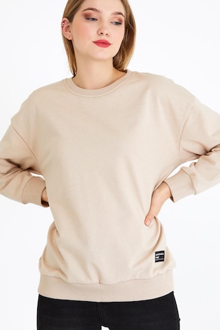 Comeor Kadın Bej Basic Bisiklet Yaka Regular Fit Rahat Sweatshirt 001