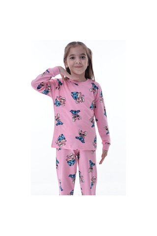 Çizgi Film Karakterli Kız Çocuk Pijama Takımı %100 Pamuk Rahat Ve Yumuşak Kumaş Pembe