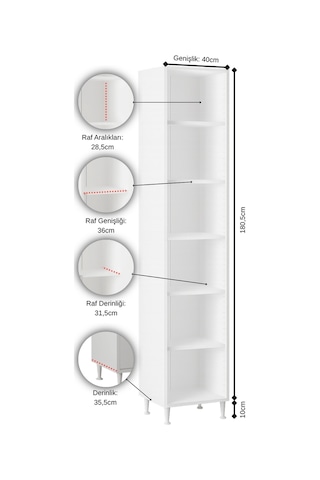 Aeka Ae-2027 Lina 2 Kapaklı Çok Amaçlı Dolap 40x180 Cm Raflı Dar Yüksek Boy Banyo Çok Bölmeli Depolama Dolabı Sonomo - Beyaz