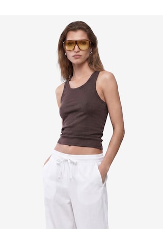 Koton Pamuklu Kaşkorse Slim Fit U Yaka Fitilli Atlet Kahverengi 6sak10387ek Kahve