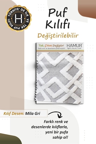 Yıkanabilir Puf Tabure Kılıfı Tak-çıkar-değiştir-yenile Orta Sehpa Kılıfı By Mila Gri Diğer