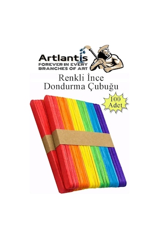 Renkli Dar Dil Çubuğu 100 Adet Ahşap Dondurma Çubuğu Renkli Maket Hobi Okul Proje Tasarım