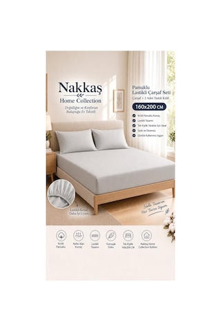 160x200 Lastikli Çarşaf Seti Pamuklu Çift Kişilik Çarşaf + Yastık Kılıfı - Gri Açık Gri