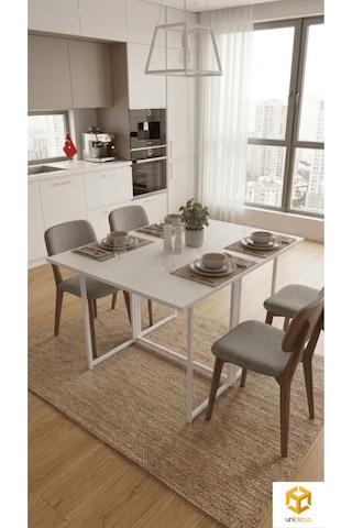 Workcomo Katlanır Çalışma Masası Yemek Masası Mutfak Masası Balkon Masası Beyaz - Beyaz