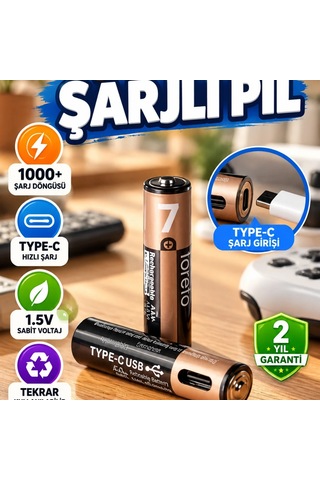 Type-c Şarjlı Aaa Lityum Pil 1.5v 1000+ Şarj Döngülü Hızlı Şarj Özellikli