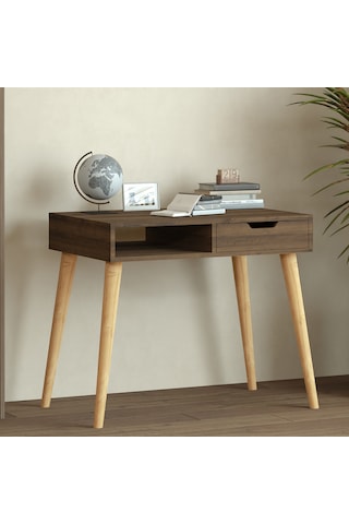 Offer Çalışma Masası, Bilgisayar Masası, Çekmeceli Kilim, Ahşap Ayak, Ev-ofis - Kahverengi Kahverengi
