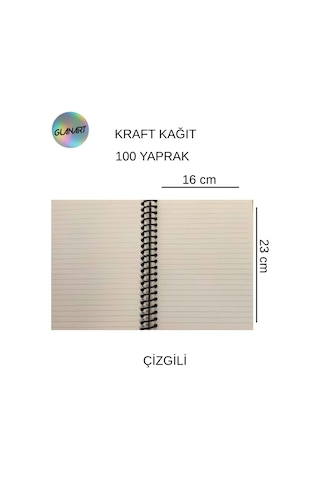 Spiralli 100 Yaprak Çizgili Orta Boy Sert Kapak Defter Kraft Kağıt 16x23 Cm