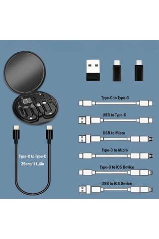 60w Destekli Kablo Kutusu Seyahat Kablo Seti 5&apos İ 1 Arada Usb Type-c Şarj Kablosu Seti