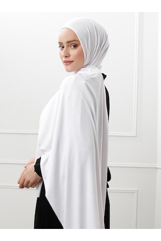 Şaless Likralı Penye Şal - Beyaz