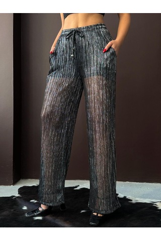 Verymoda Simli Piiseli Pantolon F2066 Siyah Gümüş