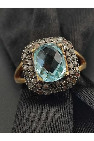 Allahverdi Türkmen Mavi Topaz Elmas Yüzük 218