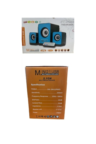 FT202BT 2+1 Bluetoothlu Kumandalı Mini Masa Üstü Hoparlör Mavi