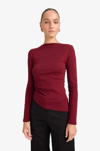 Defacto Slim Fit Dar Kesim Kayık Yaka Ribana Uzun Kollu Tişört G1581ax25aubr115 Bordo